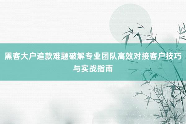 黑客大户追款难题破解专业团队高效对接客户技巧与实战指南