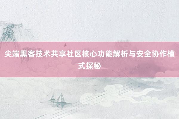 尖端黑客技术共享社区核心功能解析与安全协作模式探秘