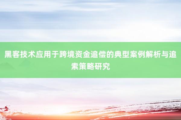 黑客技术应用于跨境资金追偿的典型案例解析与追索策略研究